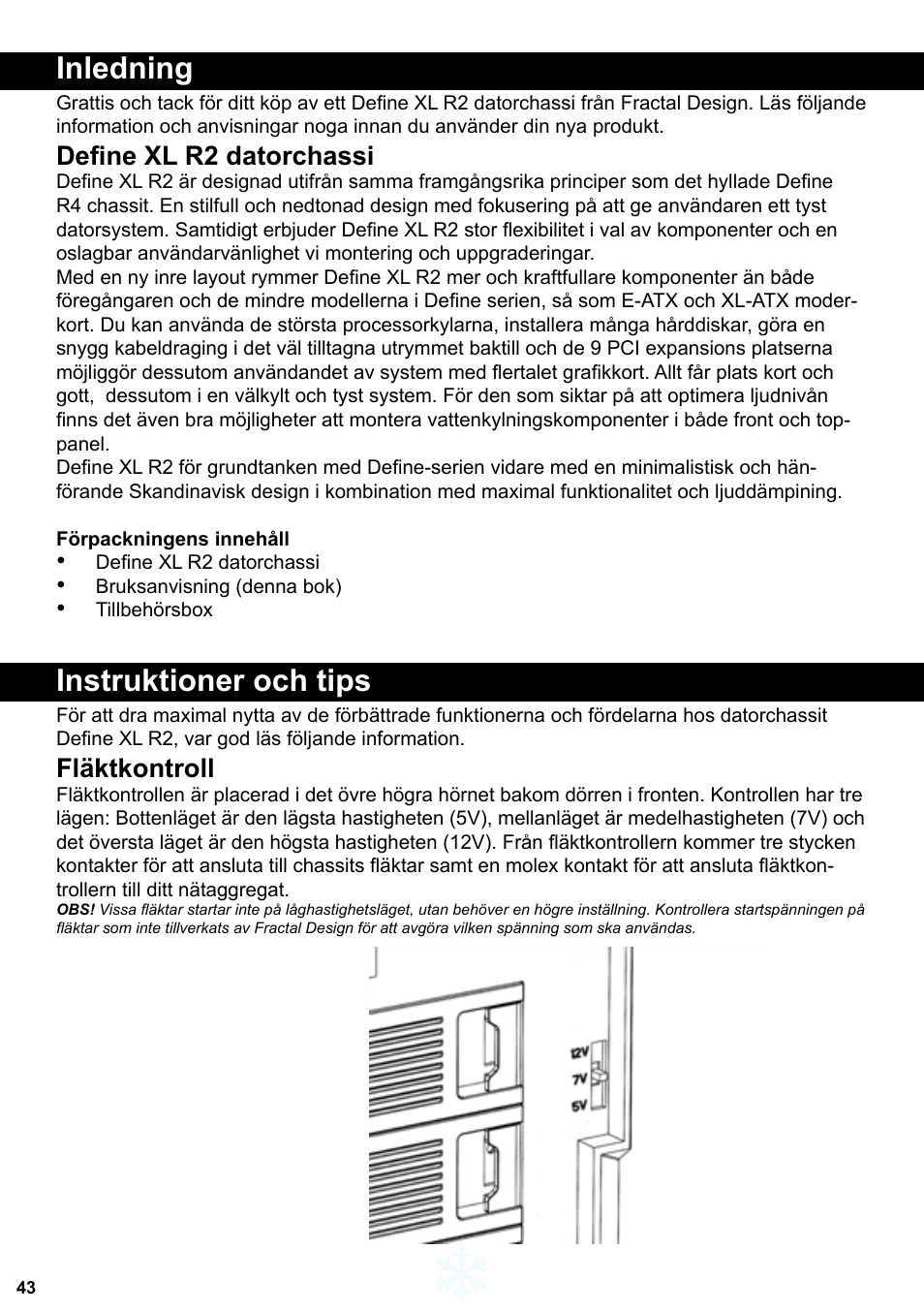 Inledning, Instruktioner och tips, Define xl r2 datorchassi | Fläktkontroll | Fractal Design Define XL R2 Titanium Grey User Manual | Page 44 / 50