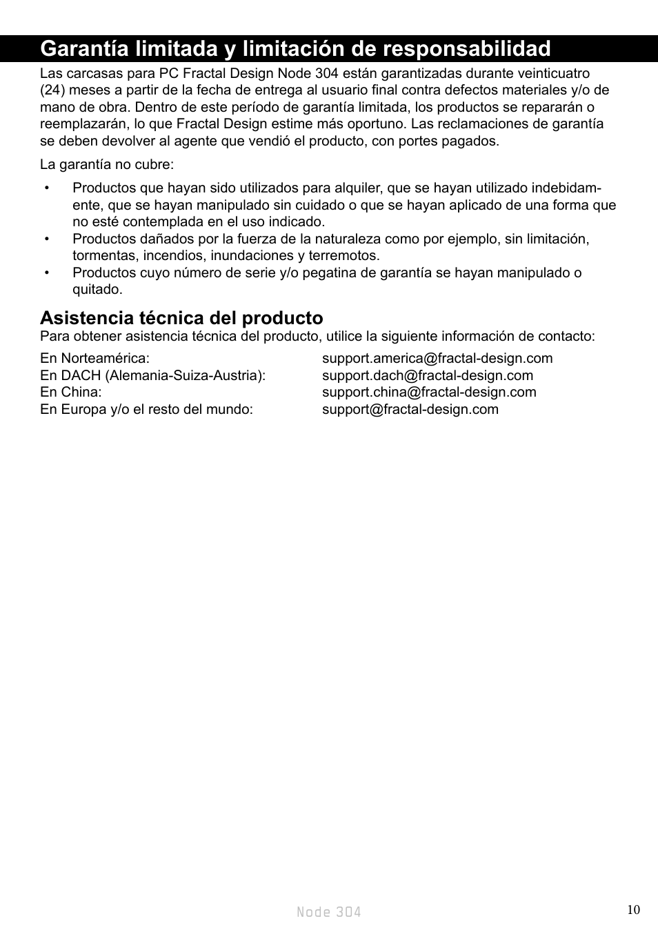 Garantía limitada y limitación de responsabilidad, Asistencia técnica del producto | Fractal Design Node 304 White User Manual | Page 13 / 34