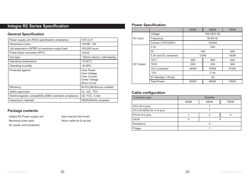 Integra r2 series specification | Fractal Design Integra R2 750W User Manual | Page 14 / 15