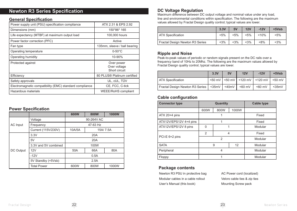 Newton r3 series specification | Fractal Design Newton R3 1000W White User Manual | Page 14 / 15