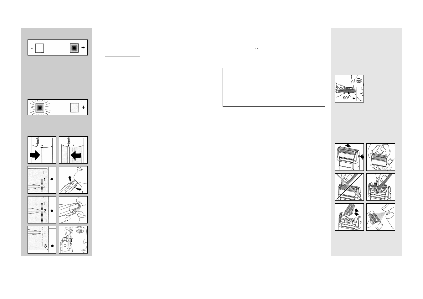 3 pilot lights, 4 shaving, 1 switch lock | 2 switch positions, 3 shaving with the cord, 5 keeping your shaver in top shape, 1 cleaning, 2 changing the shaving parts | Braun 6520 User Manual | Page 3 / 4