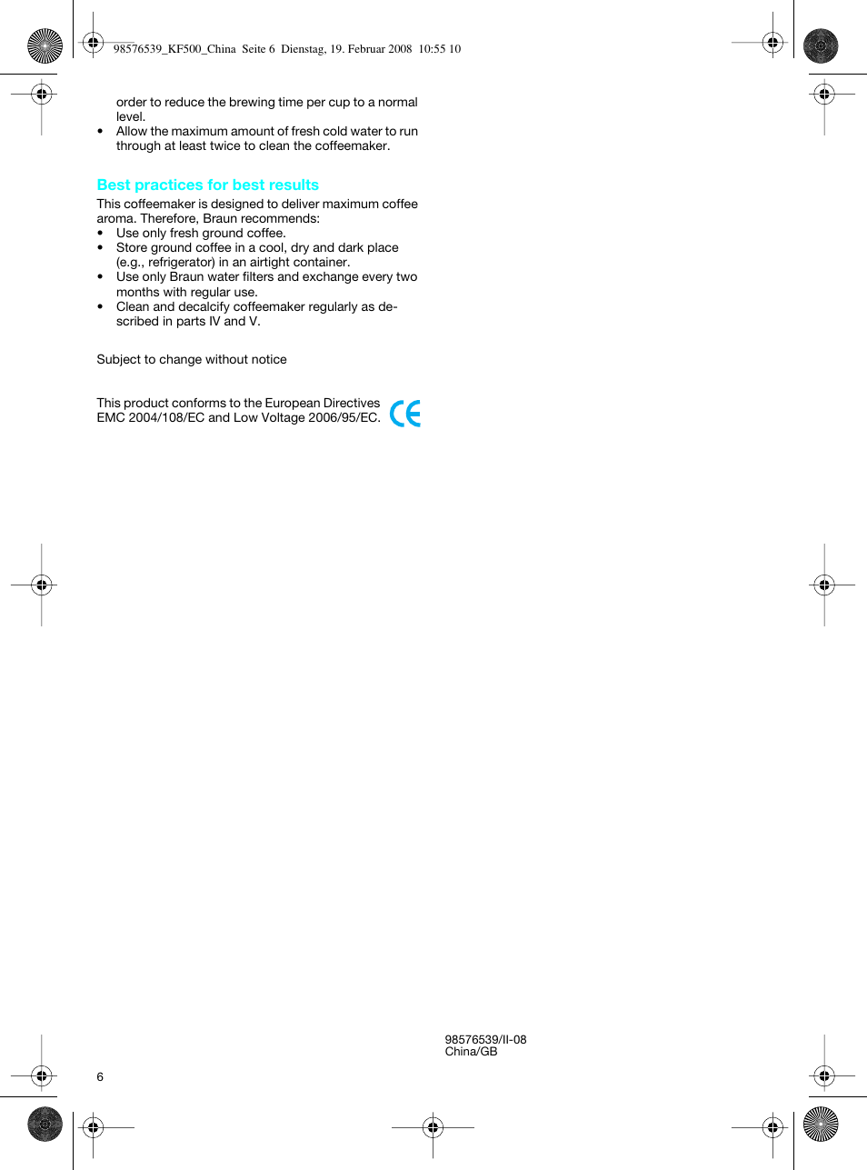 Braun CafHouse KF 500 User Manual | Page 6 / 6