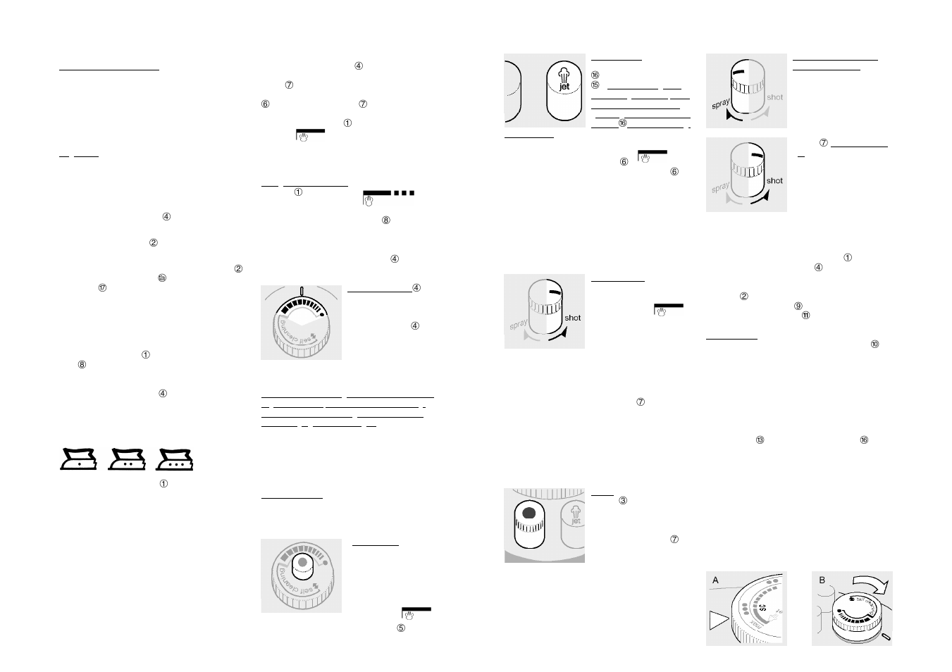 Praktical guidelines, Selecting the temperature, Spray, shot of steam, jet of steam | Dry ironing, Steam ironing, Storage, Maintenance and cleaning, Decalcifying / self-cleaning | Braun PV1505 User Manual | Page 3 / 4