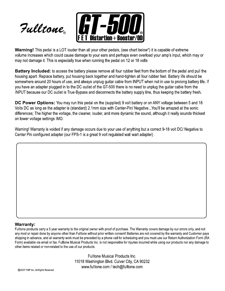 Fulltone GT500 User Manual | Page 2 / 2