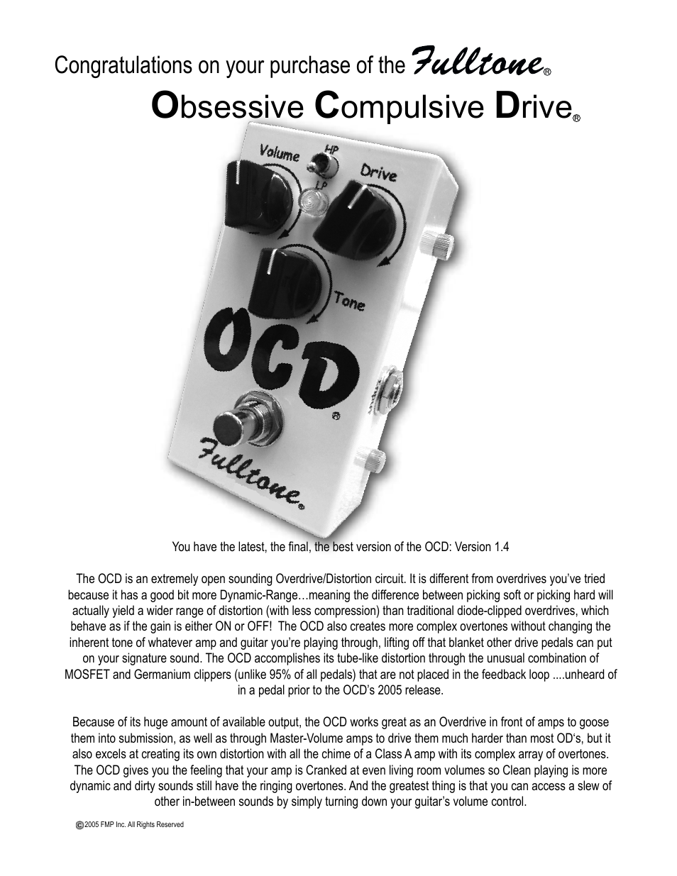 Fulltone OCD User Manual | 2 pages