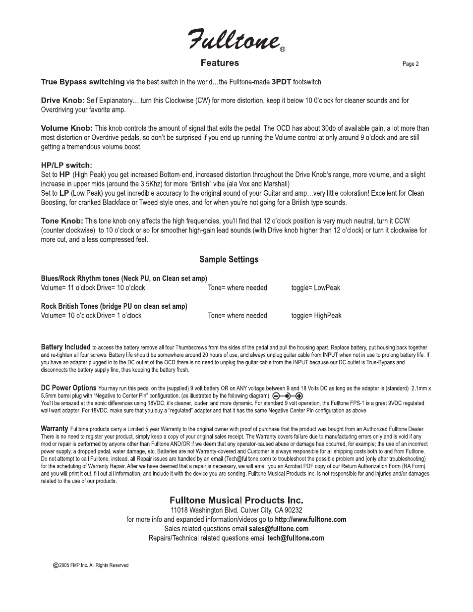 Fulltone OCD User Manual | Page 2 / 2