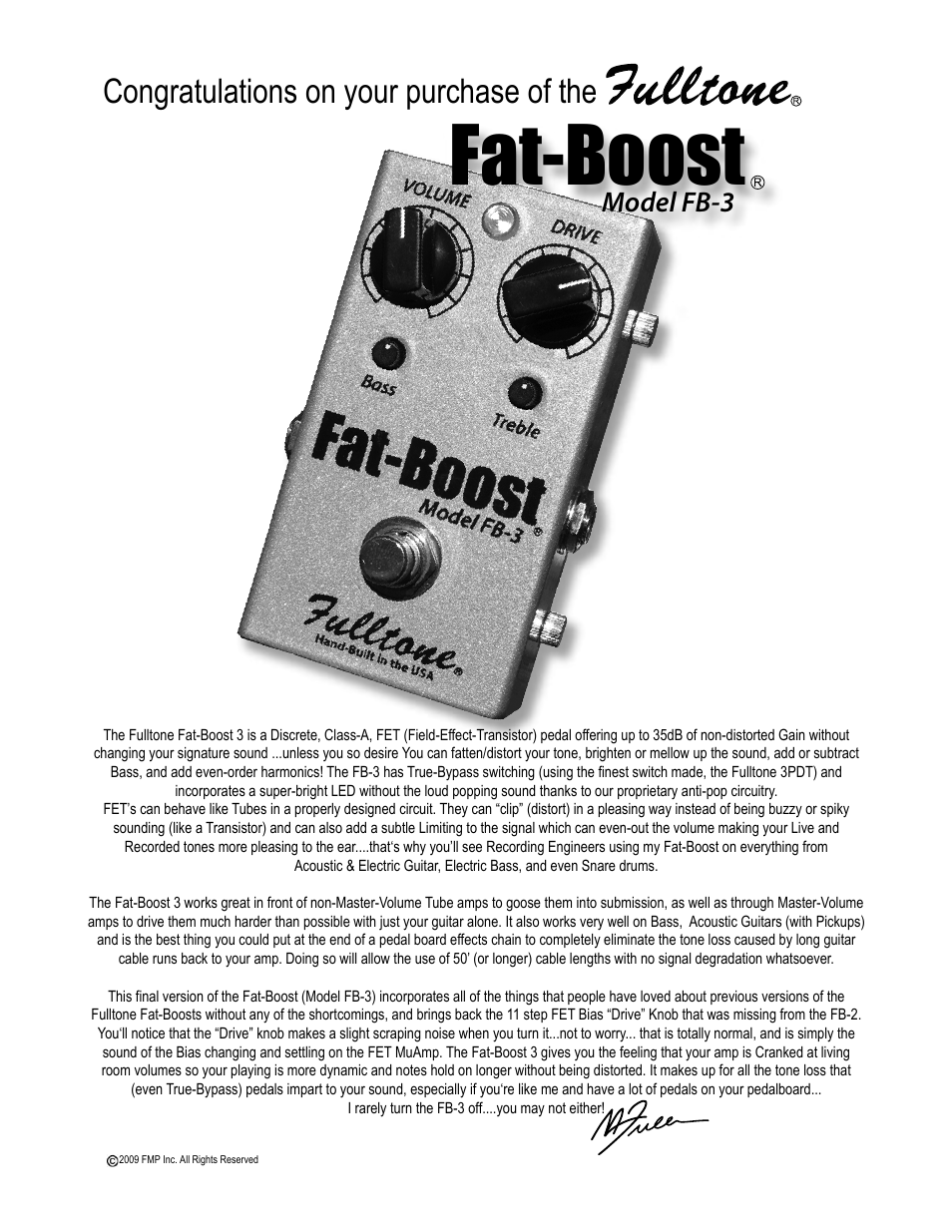 Fulltone Fat-Boost FB-3 User Manual | 2 pages