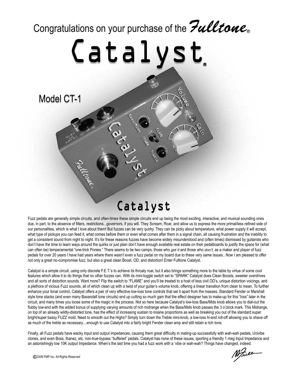 Fulltone Catalyst User Manual | 2 pages