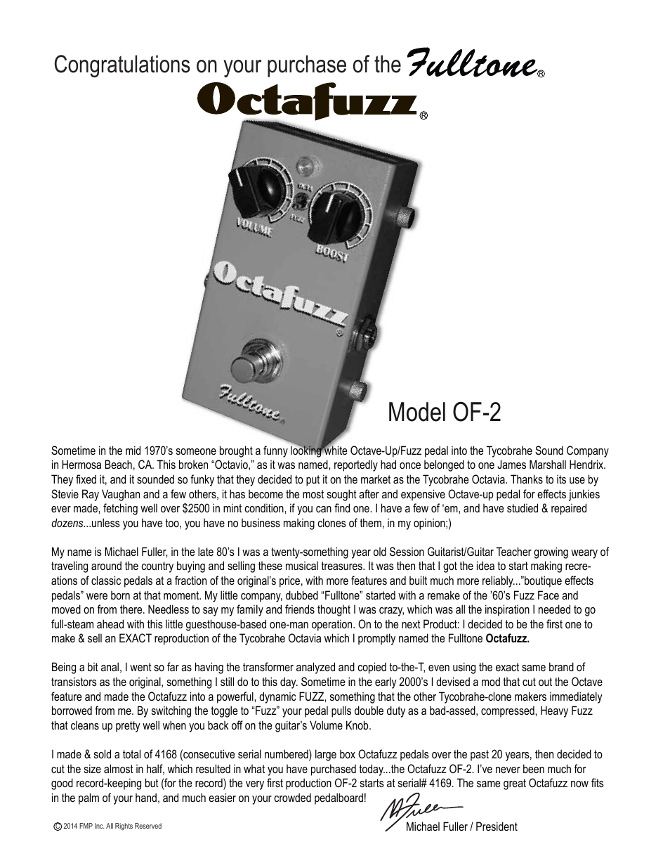 Fulltone Octafuzz OF-2 User Manual | 2 pages