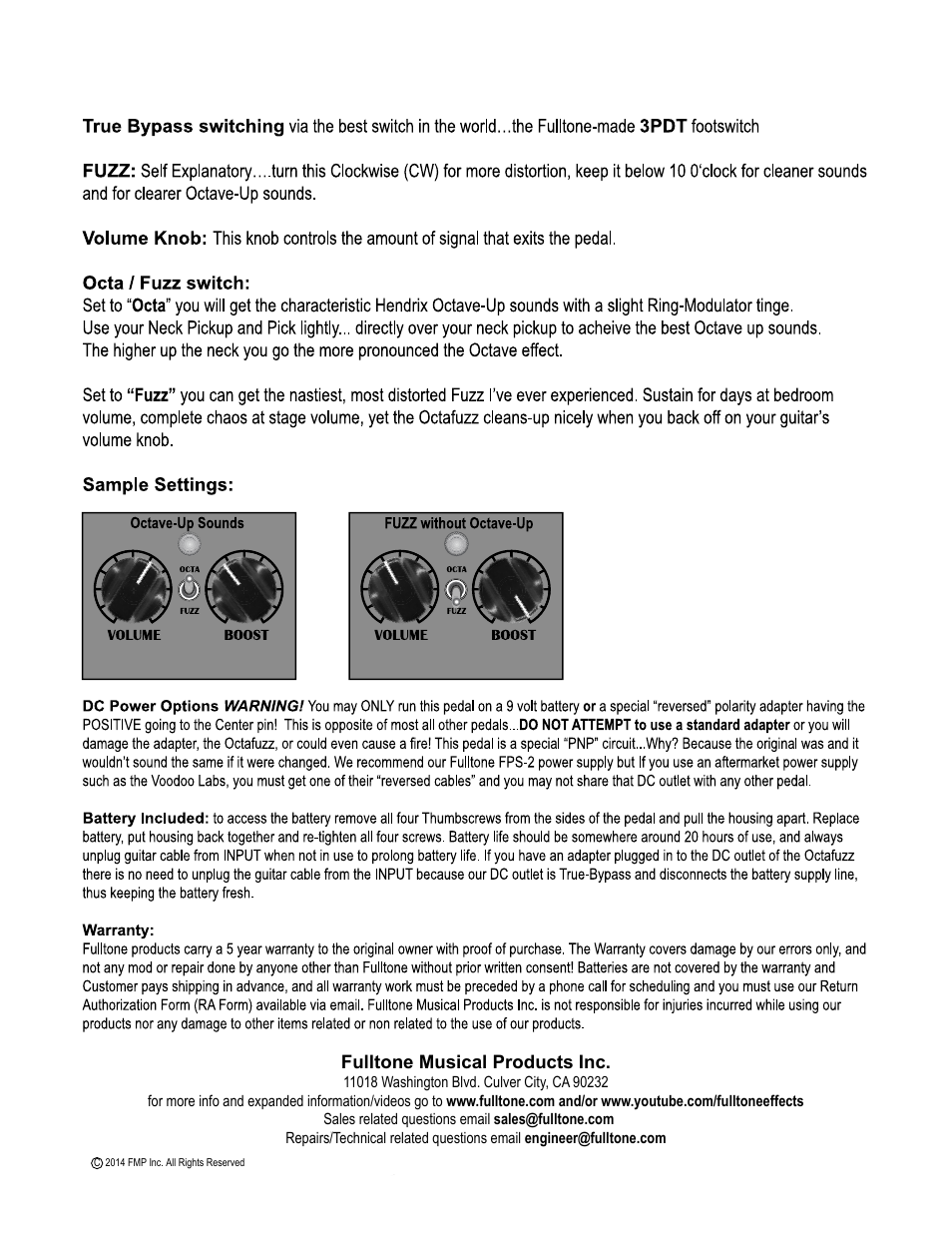 Fulltone Octafuzz OF-2 User Manual | Page 2 / 2