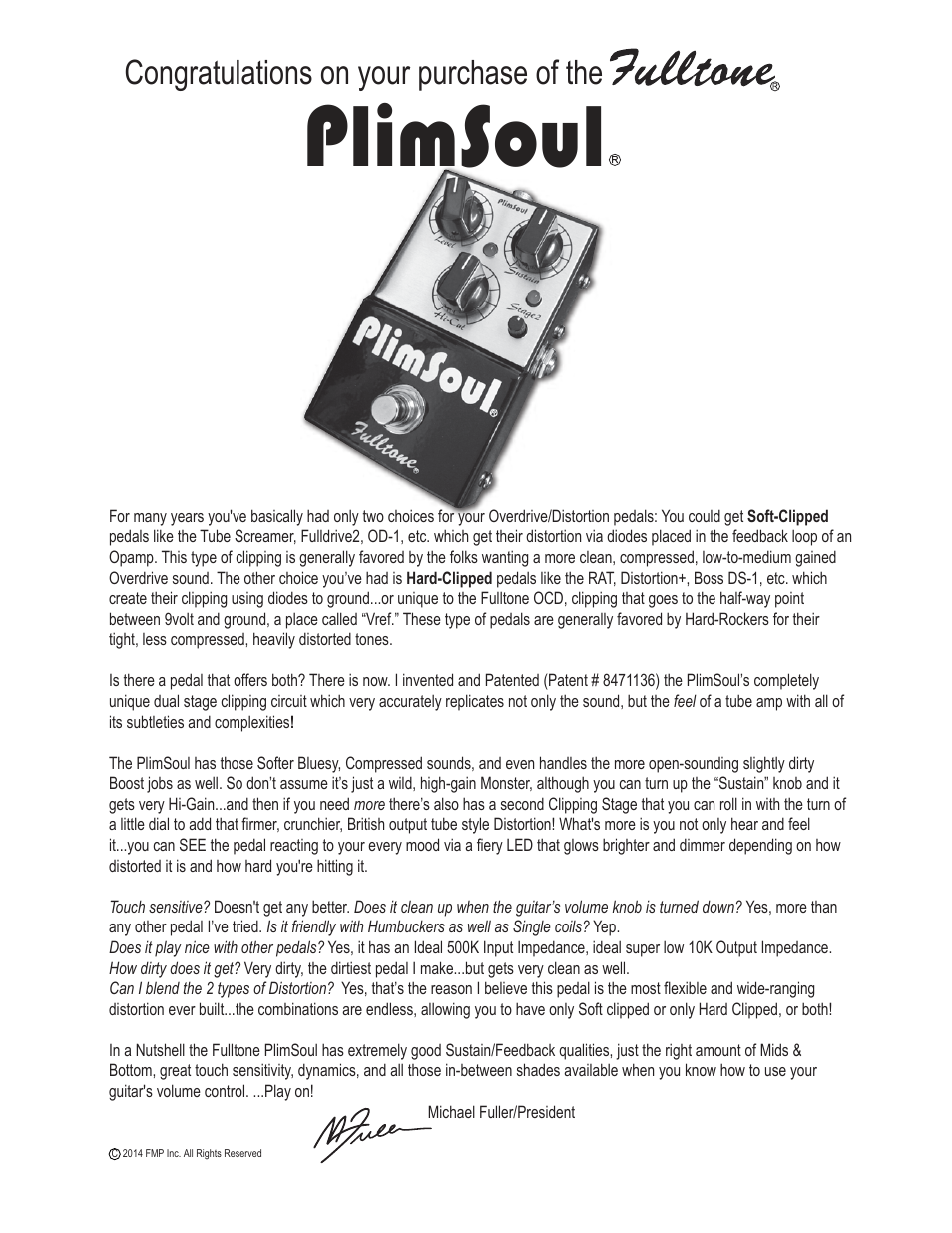 Fulltone Plimsoul User Manual | 2 pages