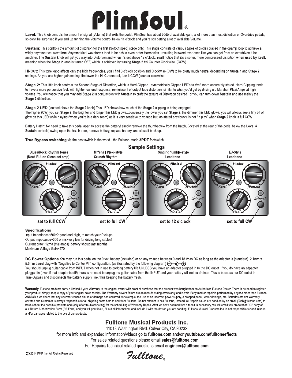 Fulltone Plimsoul User Manual | Page 2 / 2