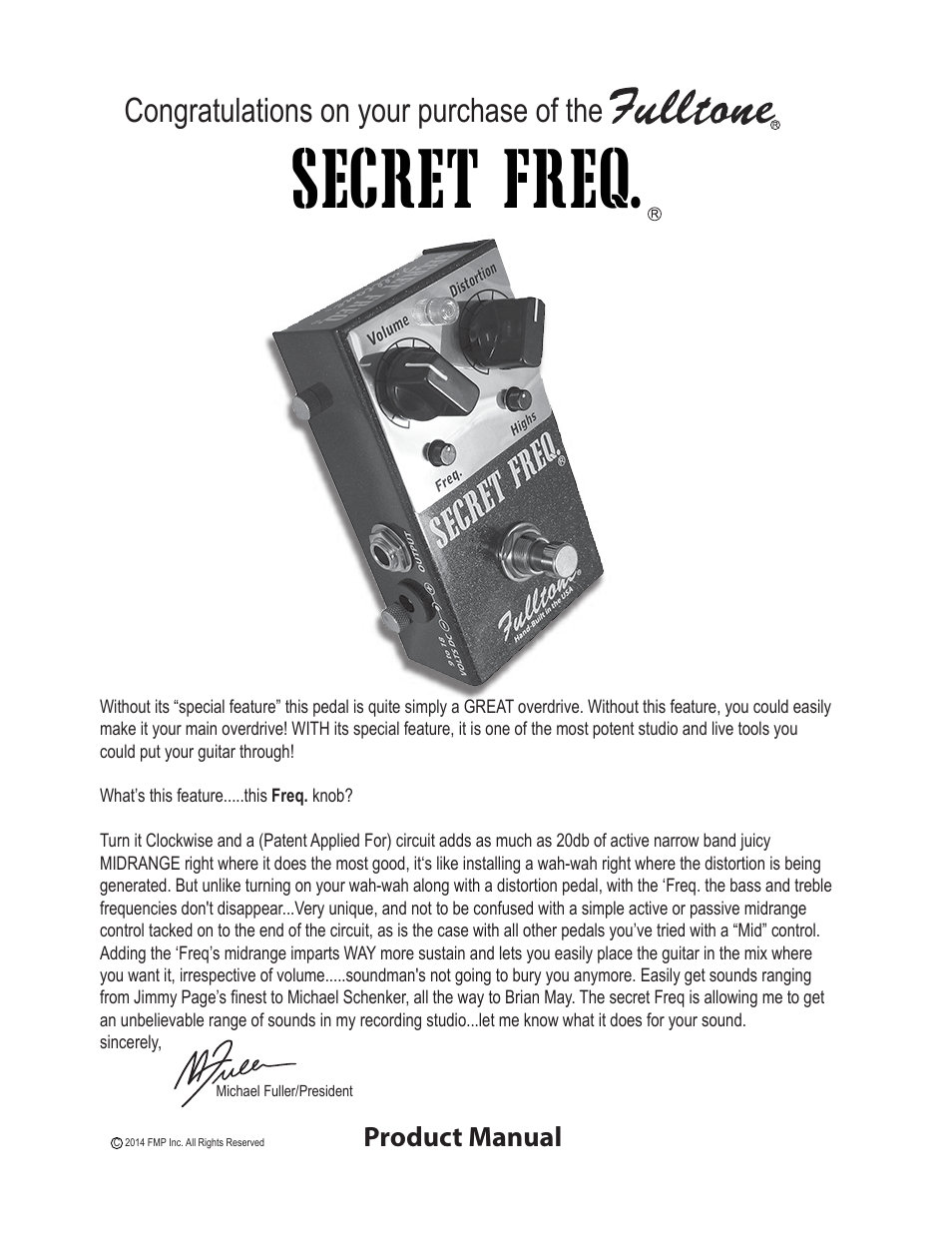 Fulltone Secret Freq User Manual | 2 pages