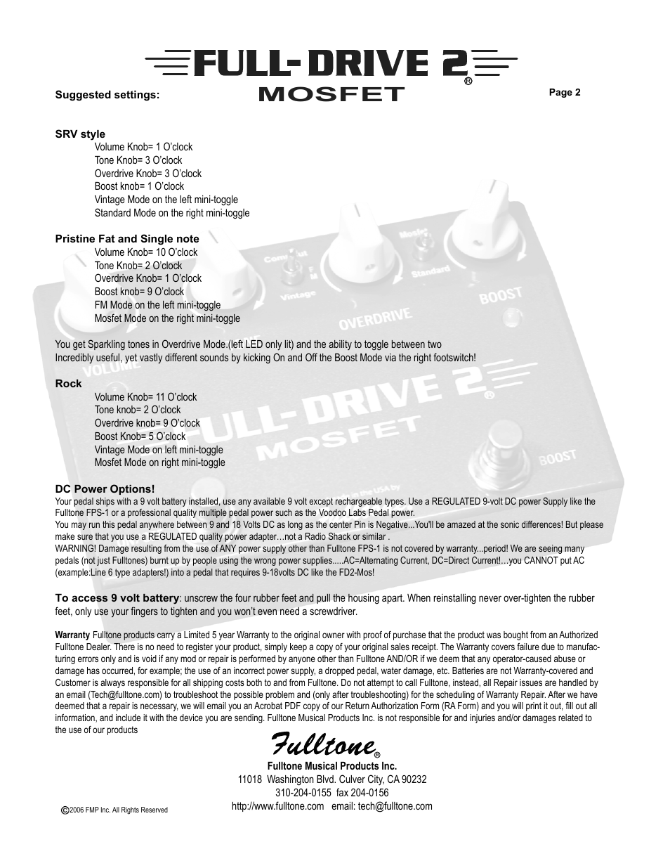 Mosfet | Fulltone FullDrive2-Mosfet User Manual | Page 2 / 2