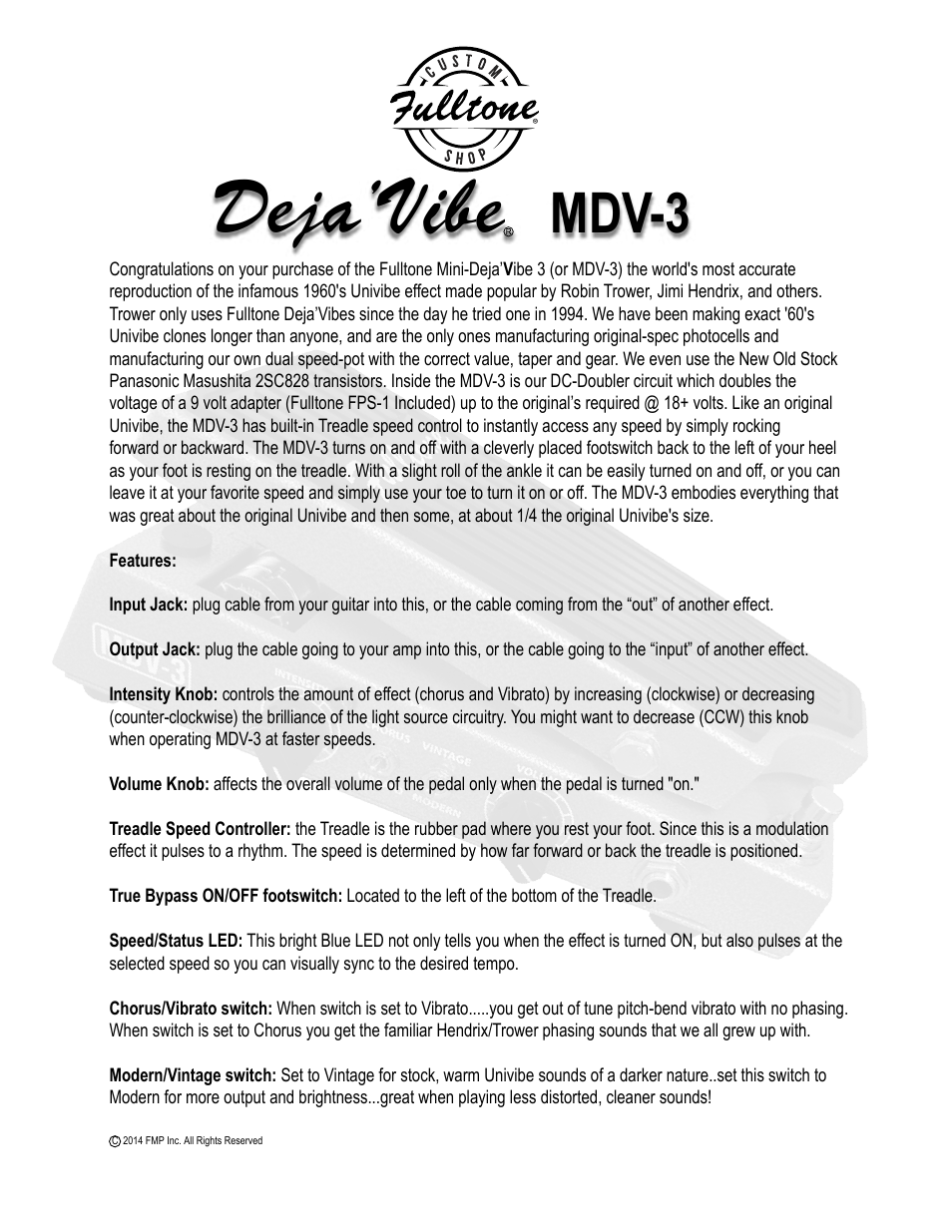 Fulltone MDV-3 User Manual | 2 pages