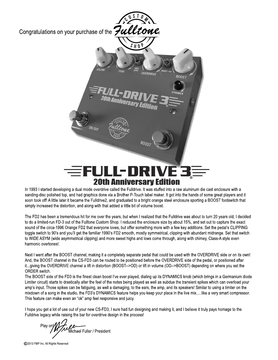Fulltone CS FD3 User Manual | 2 pages