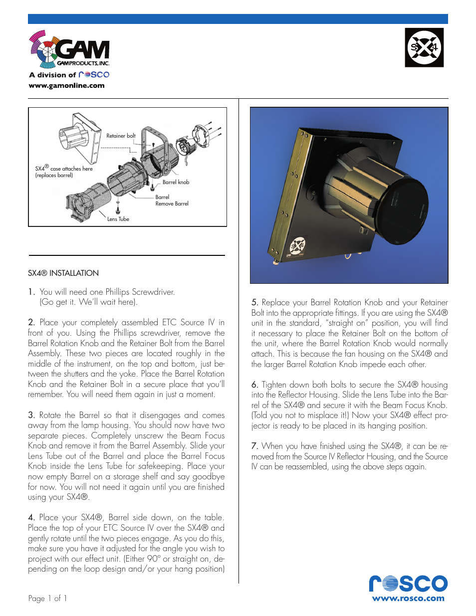 GAM SX4 TS6200 User Manual | 1 page