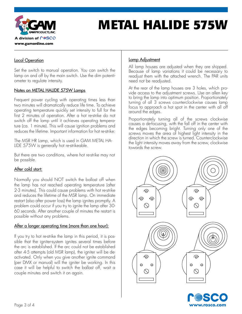 Metal halide 575w | GAM METAL HALIDE 575W User Manual | Page 3 / 4
