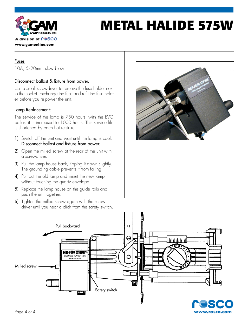 Metal halide 575w | GAM METAL HALIDE 575W User Manual | Page 4 / 4