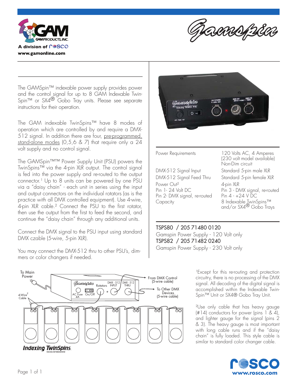 GAM GAMSPIN TSPS80 User Manual | 1 page