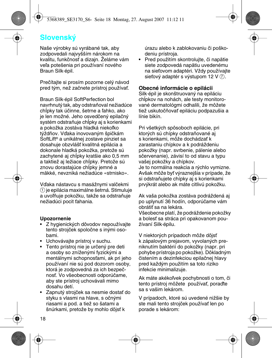 Slovensk | Braun 3270 User Manual | Page 17 / 63