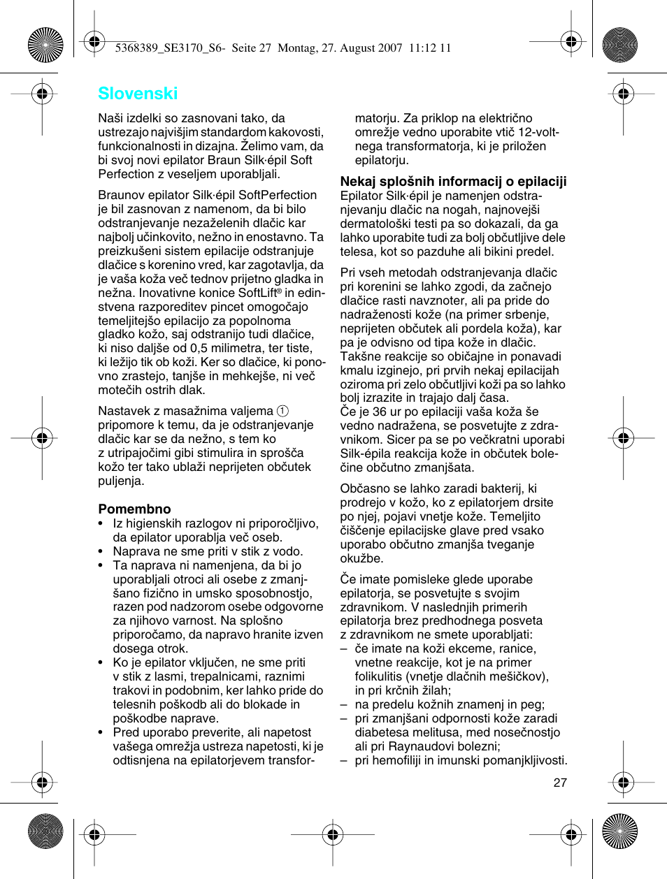 Slovenski | Braun 3270 User Manual | Page 26 / 63