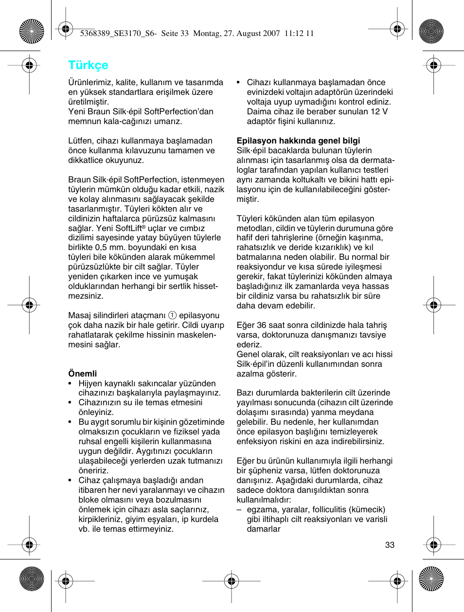 Türkçe | Braun 3270 User Manual | Page 32 / 63