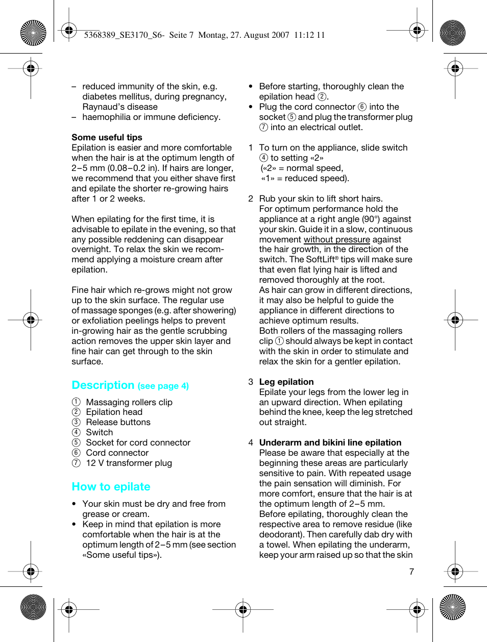 Description, How to epilate | Braun 3270 User Manual | Page 6 / 63