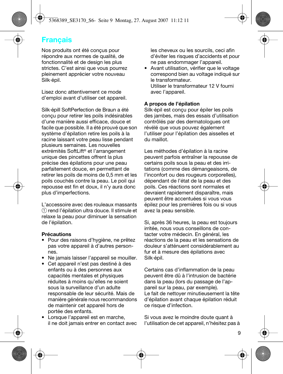 Français | Braun 3270 User Manual | Page 8 / 63