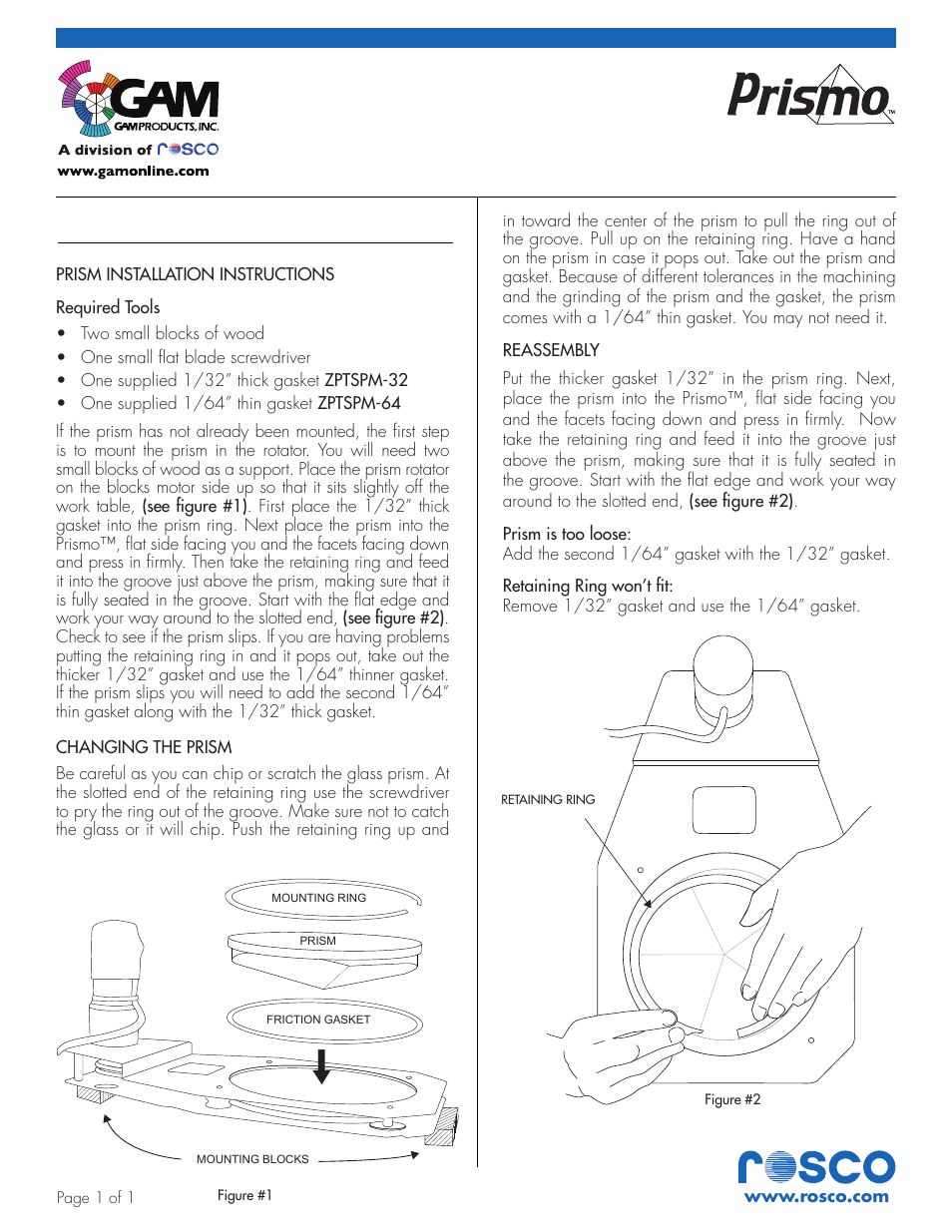 GAM PRISMO TS7000 User Manual | 1 page