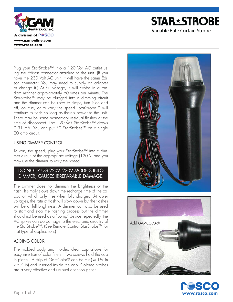 GAM Starstrobe SS3115 User Manual | 2 pages