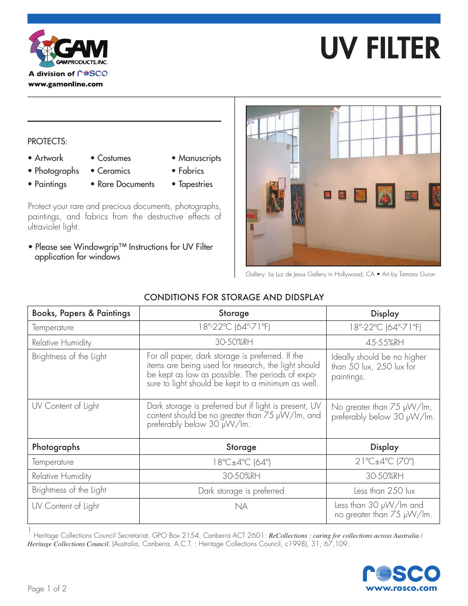 GAM UV FILTER GCC1510 User Manual | 2 pages