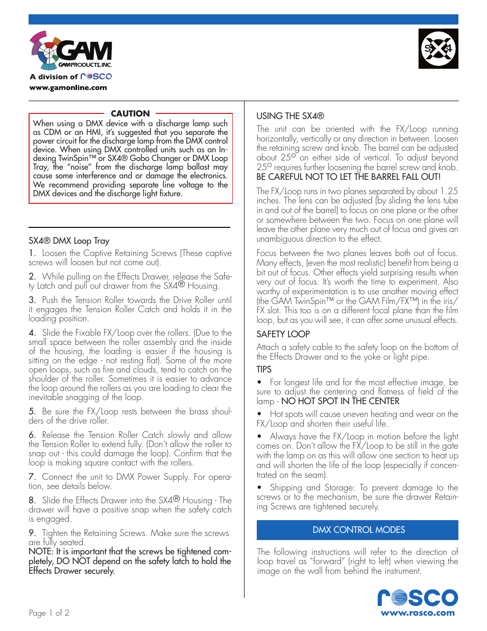 GAM SX4 DMX LOOP TRAY TS6111 User Manual | 2 pages