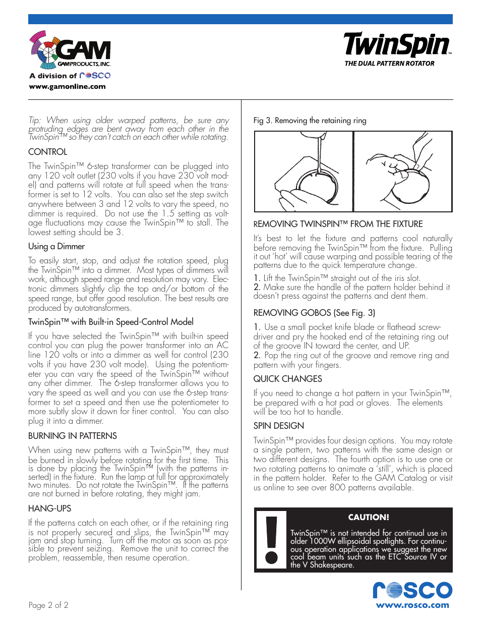 GAM Twinspin TS5574 User Manual | Page 2 / 2