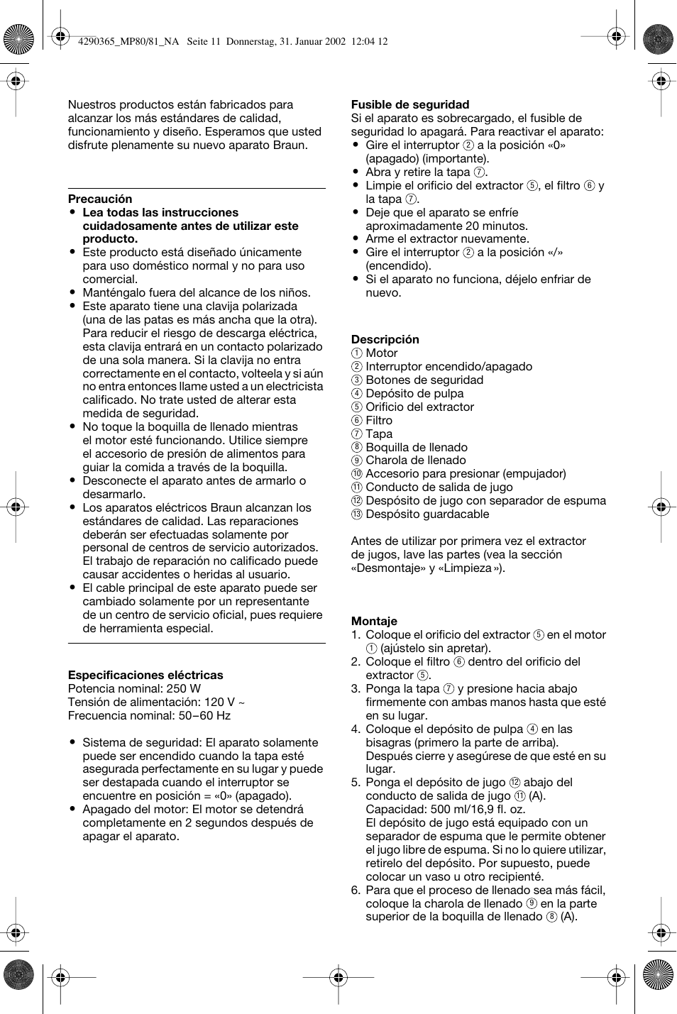 Braun MP 80 User Manual | Page 12 / 14