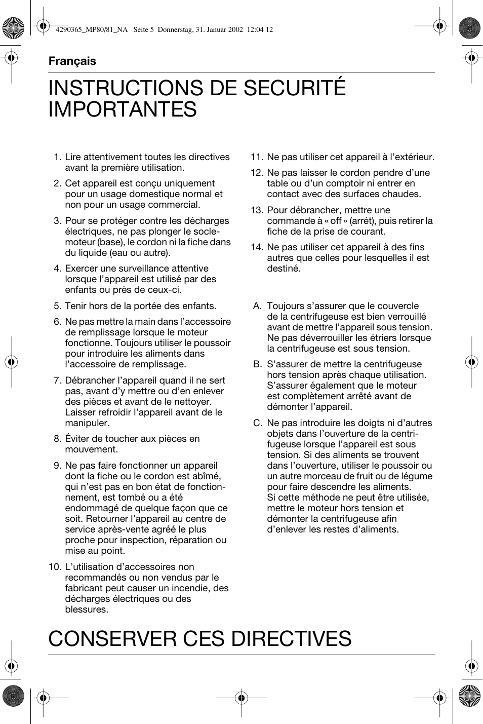 Français | Braun MP 80 User Manual | Page 6 / 14