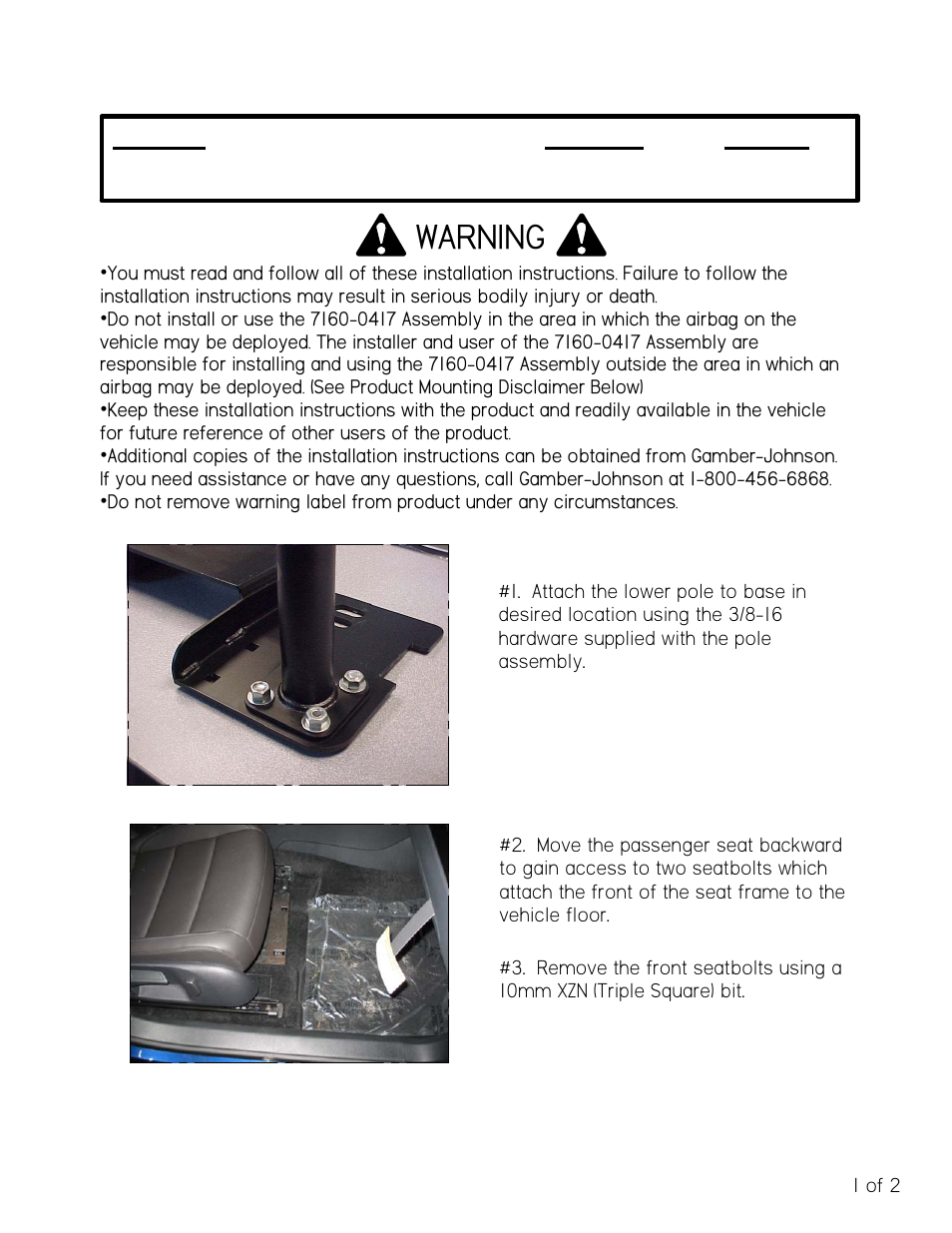 Gamber-Johnson 7160-0417 User Manual | 2 pages