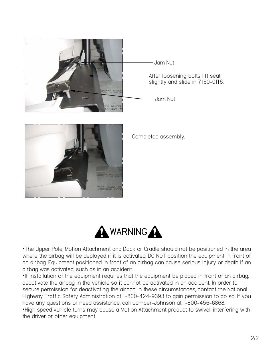 Warning | Gamber-Johnson 7160-0116 User Manual | Page 2 / 2