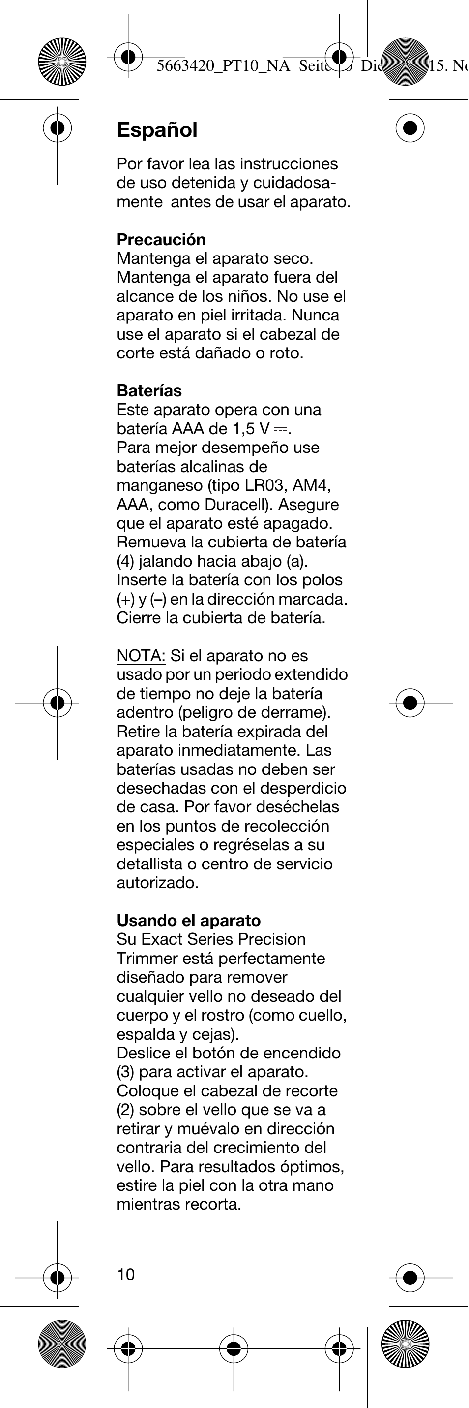 Español | Braun PT10 User Manual | Page 10 / 12