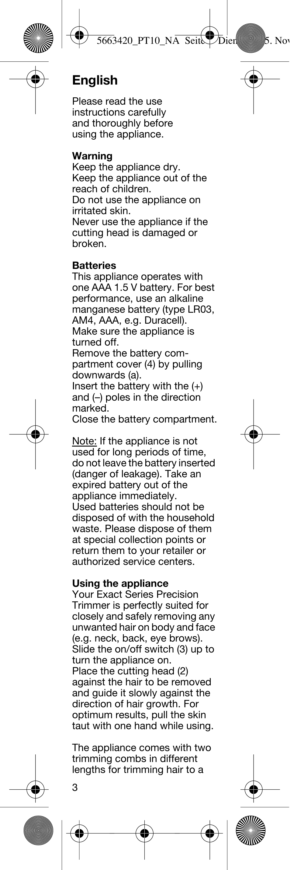 English | Braun PT10 User Manual | Page 3 / 12