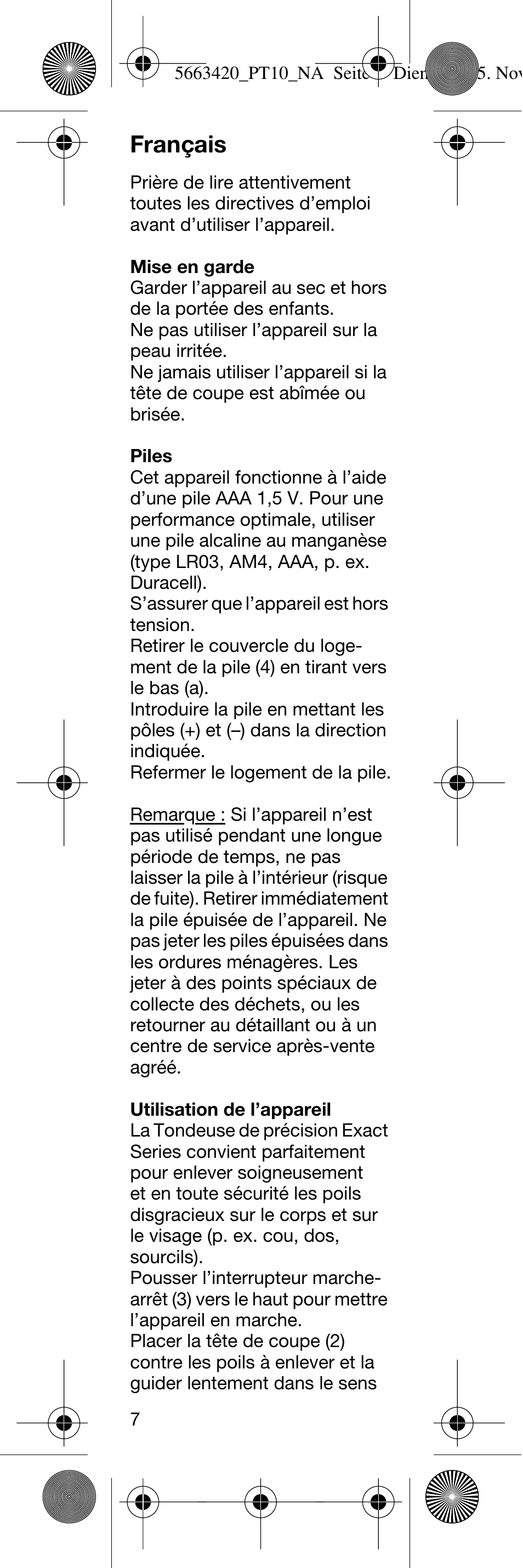 Français | Braun PT10 User Manual | Page 7 / 12