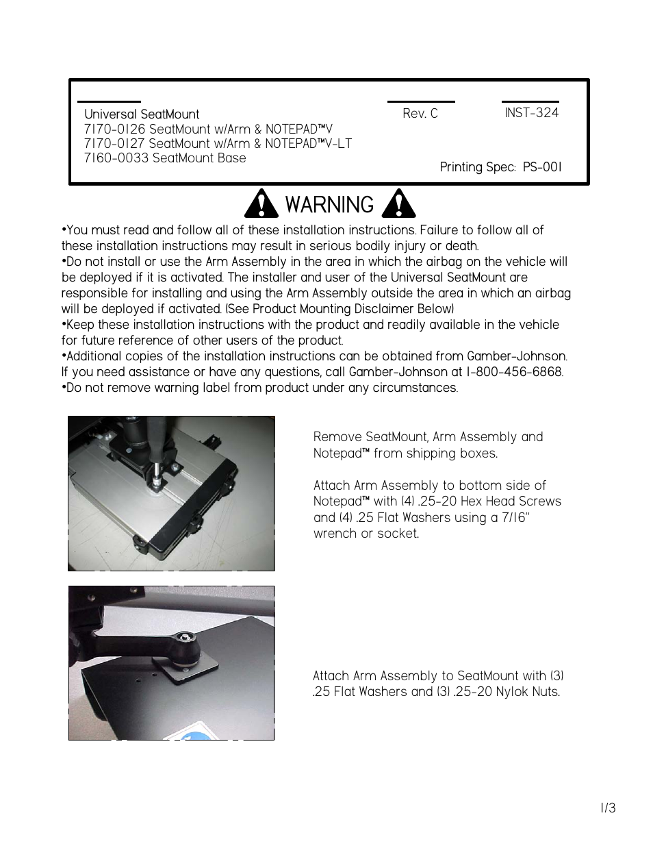 Gamber-Johnson 7170-0127 User Manual | 3 pages