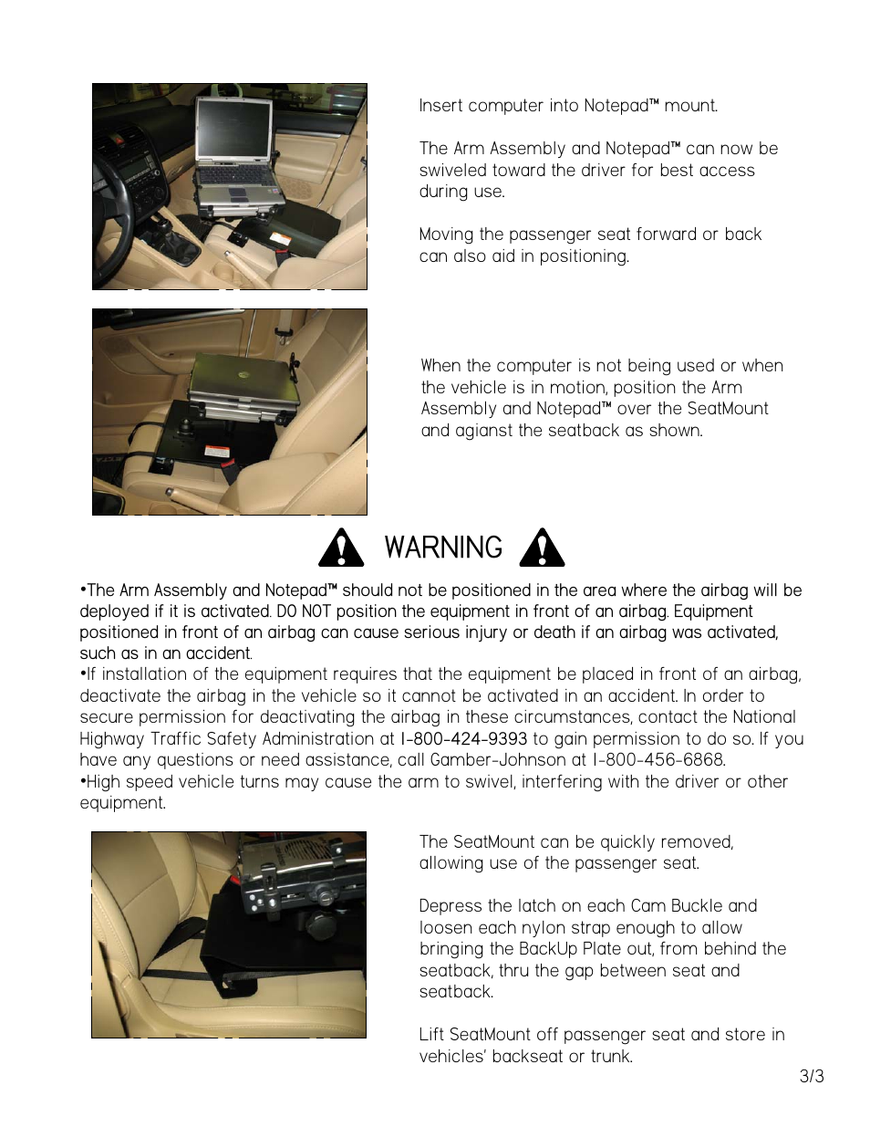 Warning | Gamber-Johnson 7170-0127 User Manual | Page 3 / 3