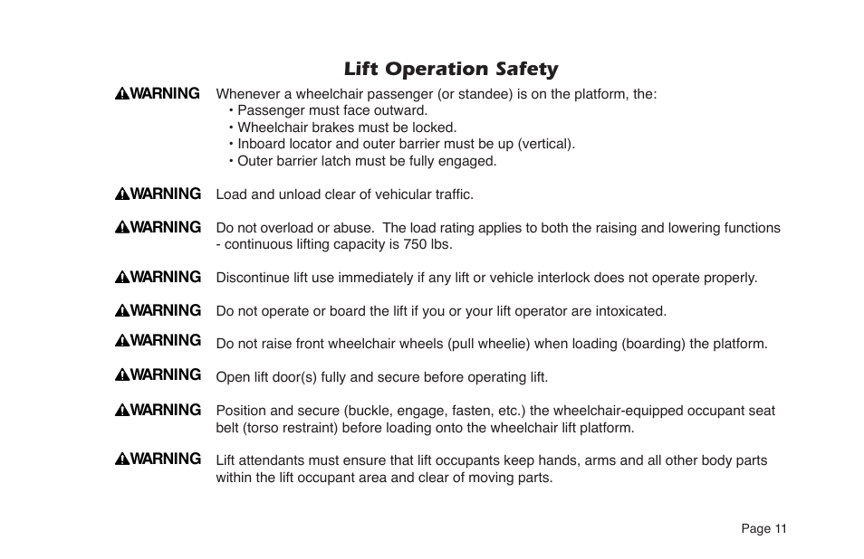 Lift operation safety | Braun NL955 User Manual | Page 13 / 55