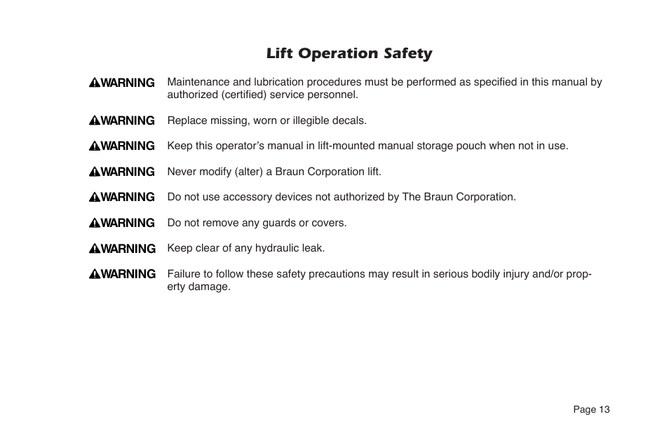 Lift operation safety | Braun NL955 User Manual | Page 15 / 55