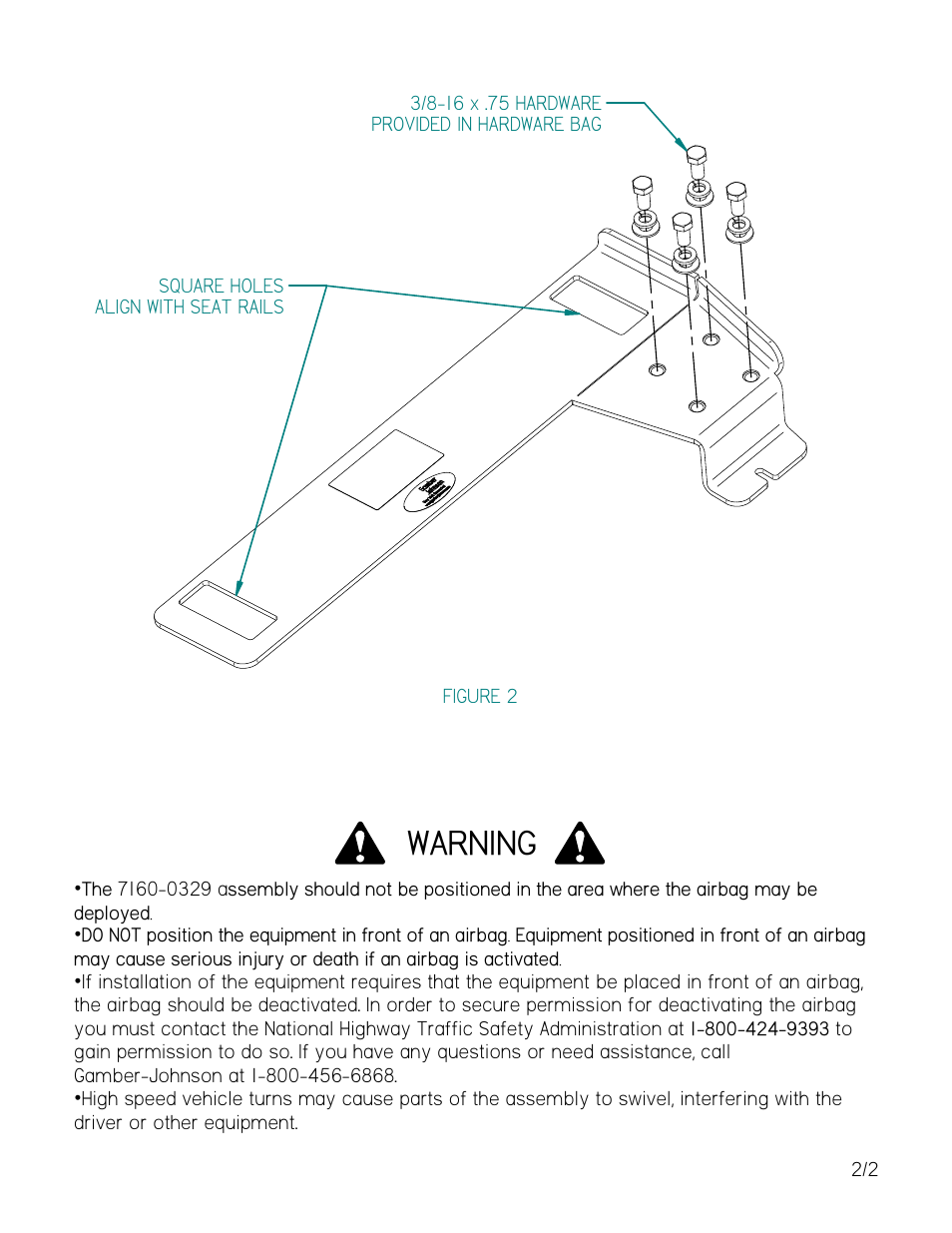 Warning | Gamber-Johnson 7160-0329 User Manual | Page 2 / 2