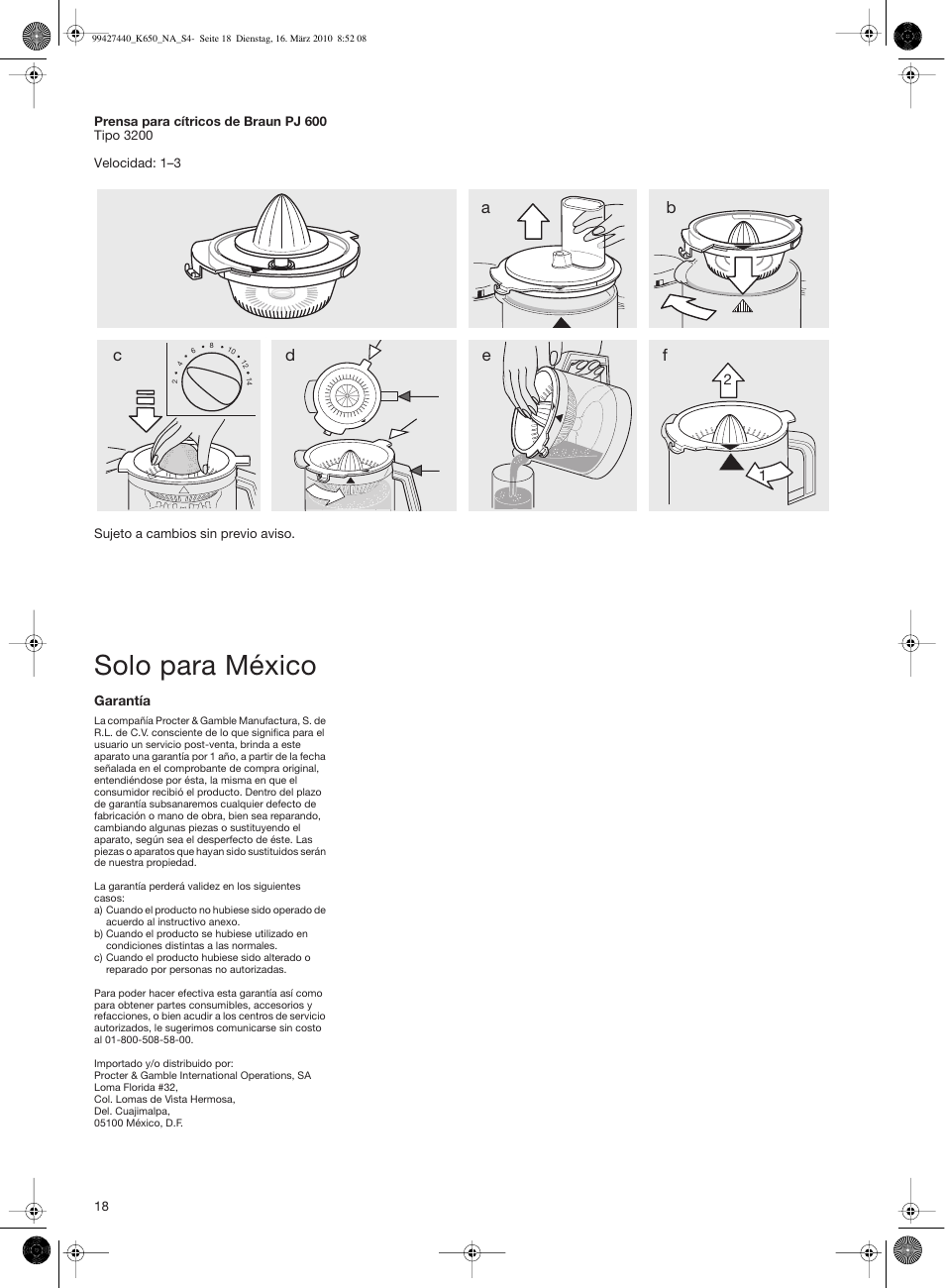 Solo para méxico | Braun MULTIQUICK 3 K 600 User Manual | Page 18 / 18