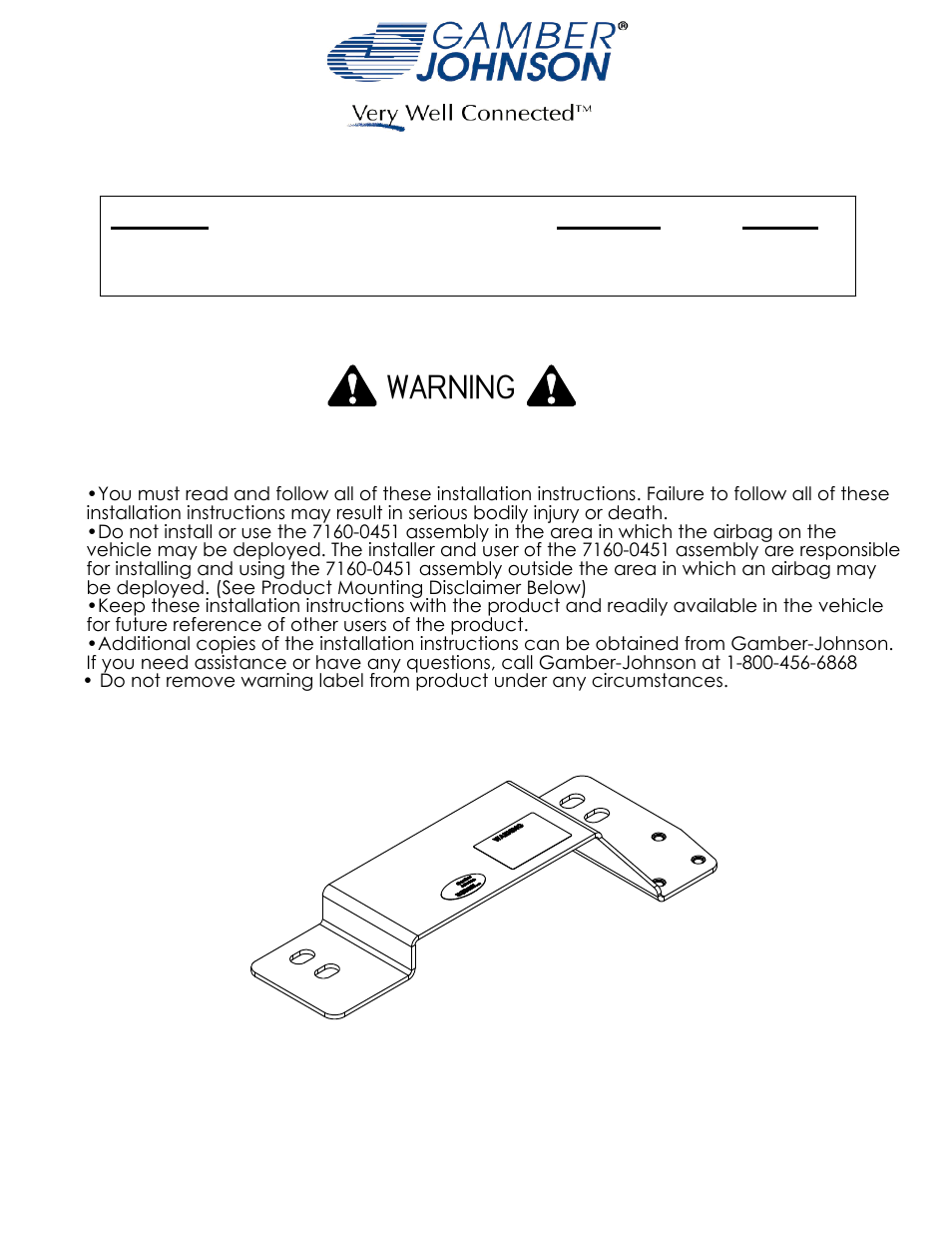 Gamber-Johnson 7160-0451 User Manual | 2 pages