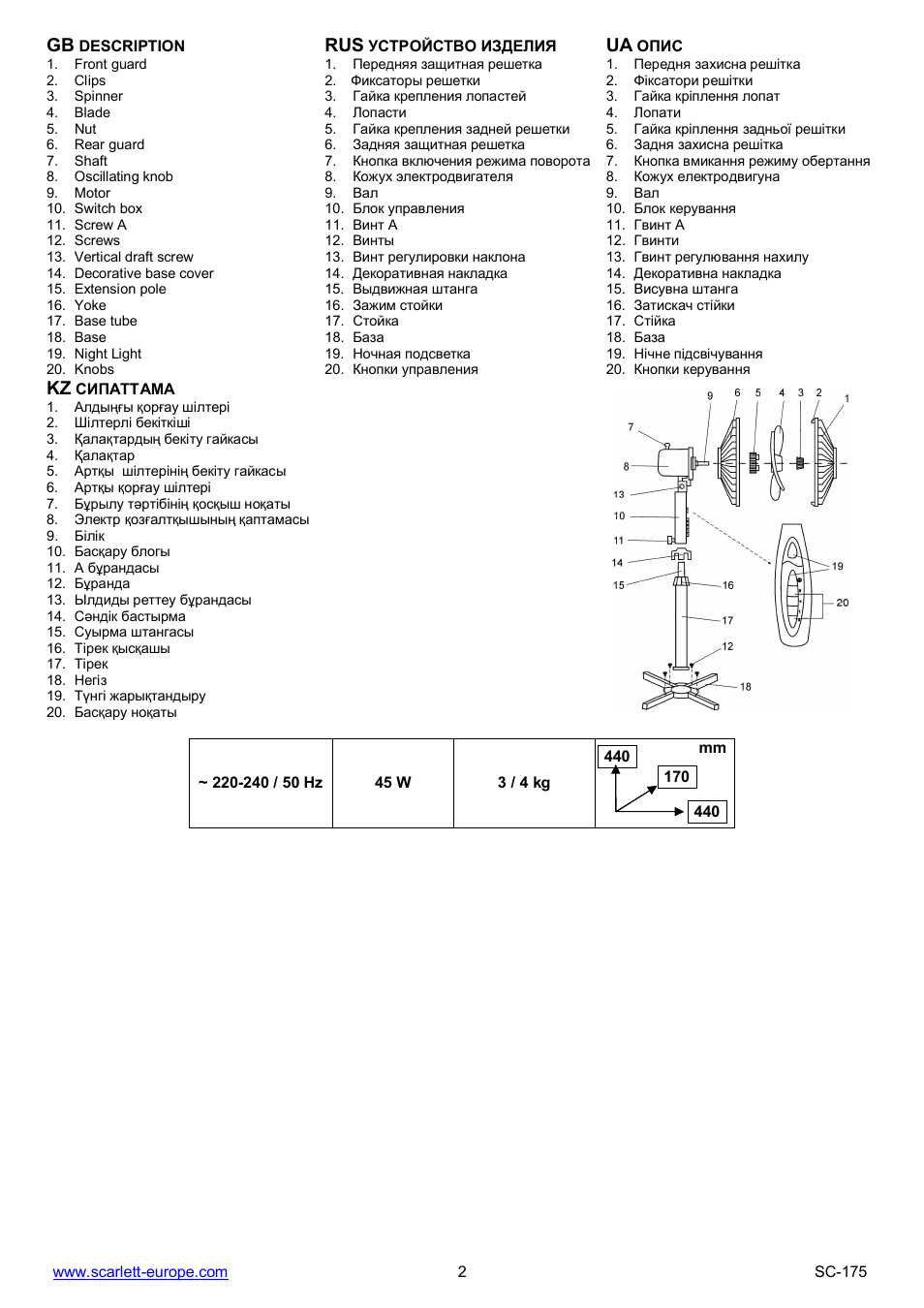 Scarlett SC-175 User Manual | Page 2 / 6