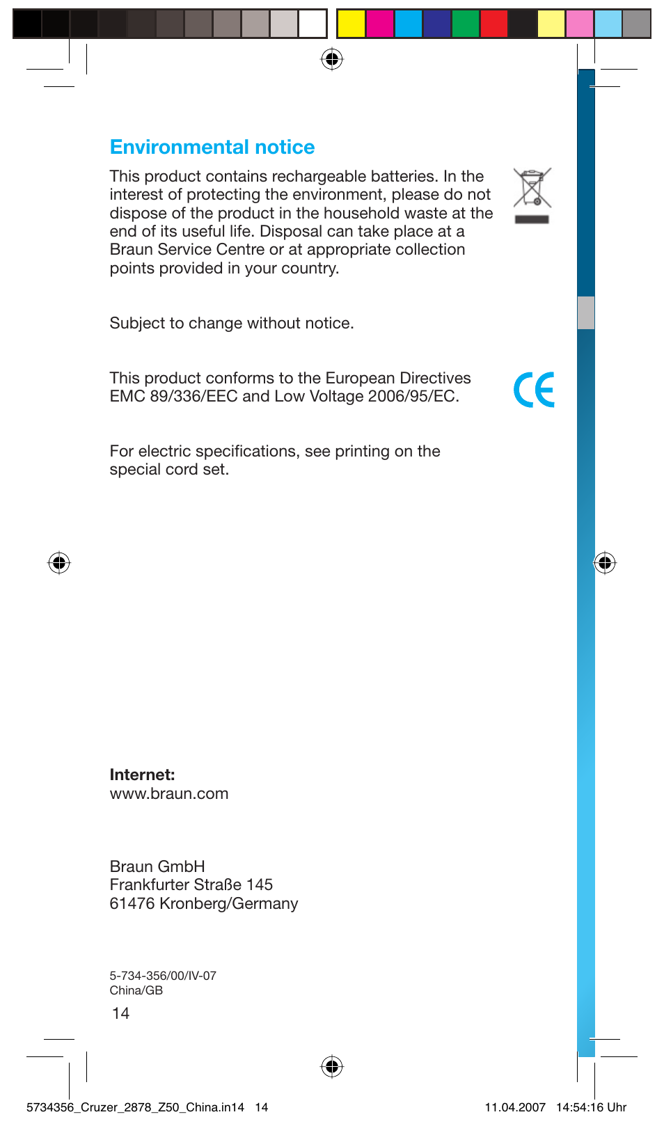 Environmental notice | Braun Z50 User Manual | Page 14 / 14